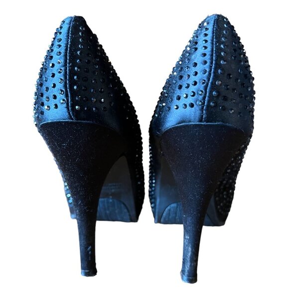 Rampage Black Studded Satin Peep-Toe Platform Heels Womens Size 8 Elegant Party - Picture 4 of 6